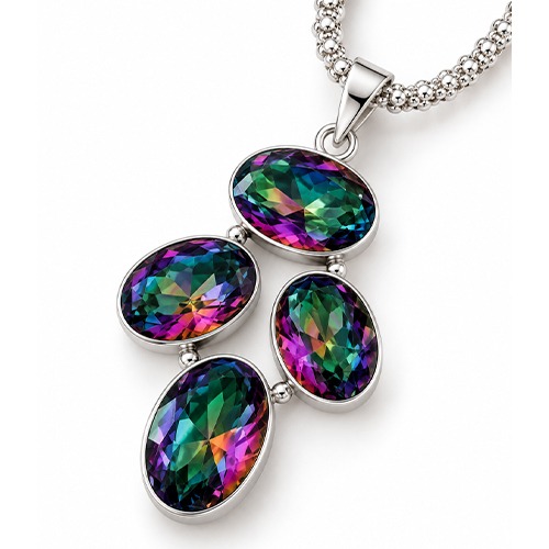 Sterling silver Majestic Topaz stone ovals design pendant 60mm long - Image 2