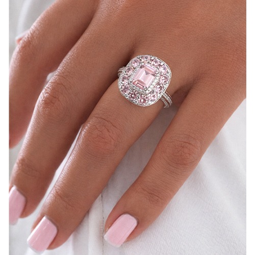 Sterling silver Pretty in pink cubic zirconia square setting ring 18mm wide