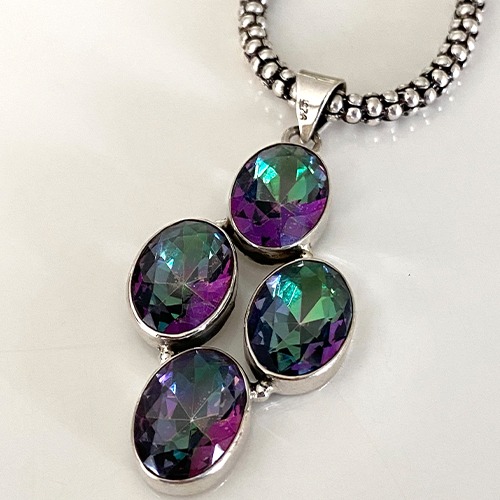 Sterling silver ovals design Majestic Topaz silver pendant 60mm long