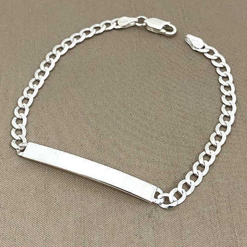Sterling silver curb link ID plate bracelet 3mm or 4mm wide