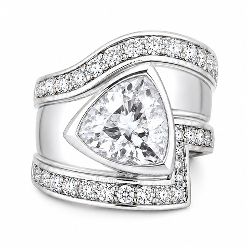 Sterling silver Dallis design triangle white cubic zirconia band ring 20mm wide