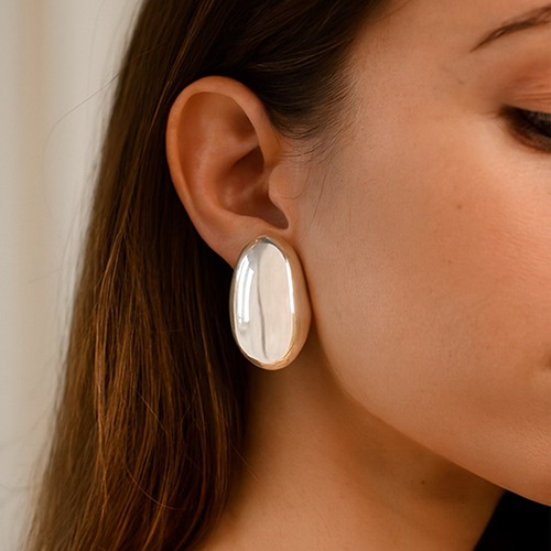 Sterling silver simple oval medium stud flat earrings 30mm size