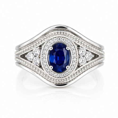 Sterling silver Alexa design halo blue cubic zirconia band ring 16mm wide