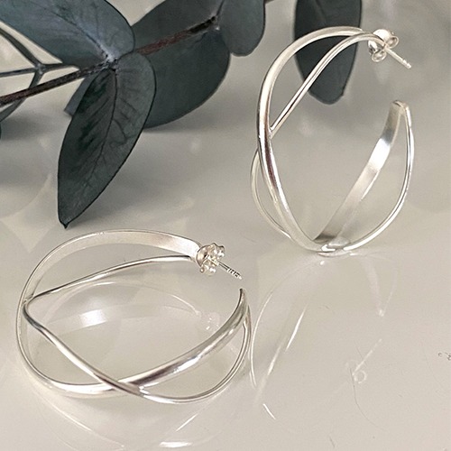 Sterling silver criss cross design round hoop earrings 40mm size