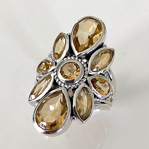 Sterling silver Luna design citrine gemstone ring 30mm wide