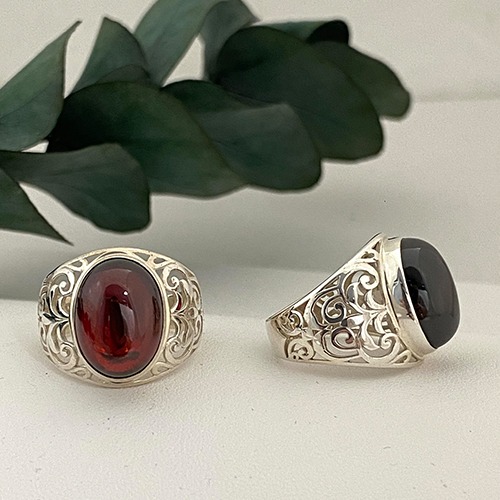 Sterling silver fillagree band oval red stone band ring 20mm wide