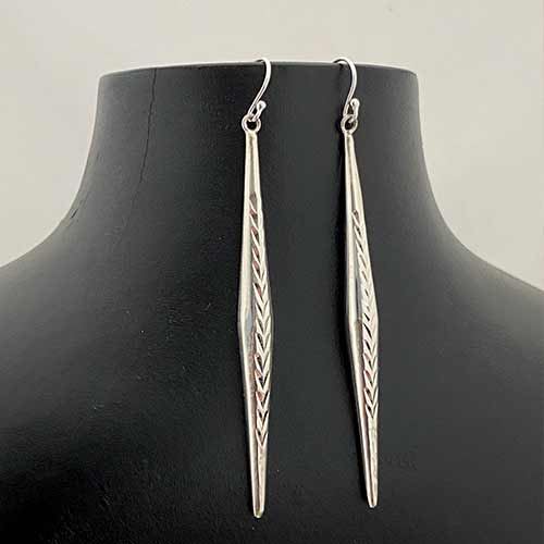 Sterling silver long straight modern dangle earrings 70mm long