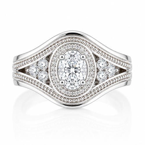 Sterling silver Alexa design oval halo white cubic zirconia band ring 16mm wide
