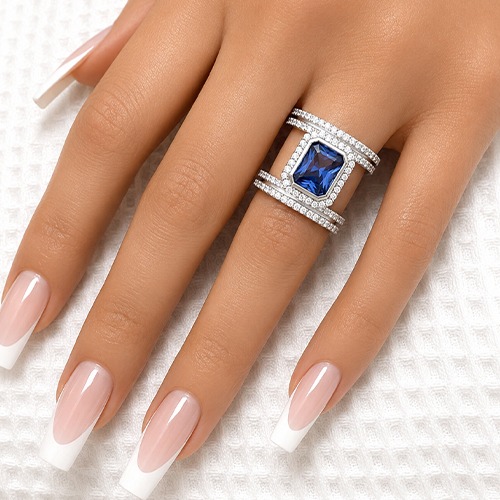 Sterling silver Amari design blue tanzanite cubic zirconia band ring 19mm wide - Image 2
