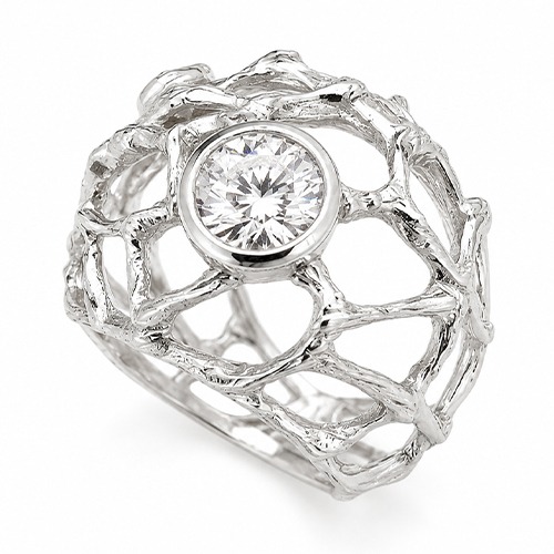 Sterling silver bulky galaxy dome grid cubic zirconia ring 26mm wide