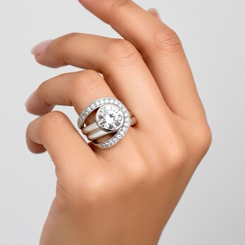 Sterling silver harmony whimsical cubic zirconia design ring 21mm wide