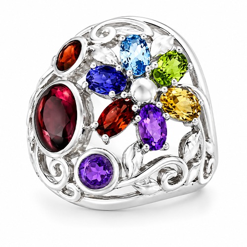Sterling silver Flower dome design gemstone band ring 20mm wide