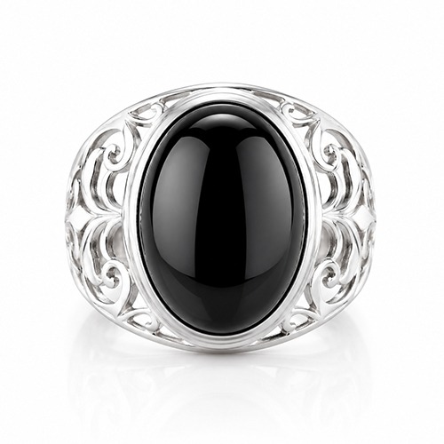 Sterling silver Belo design fillagree band oval black stone band ring 20mm wide