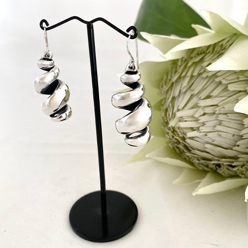 Sterling silver bulky twisted design long earrings 50mm long