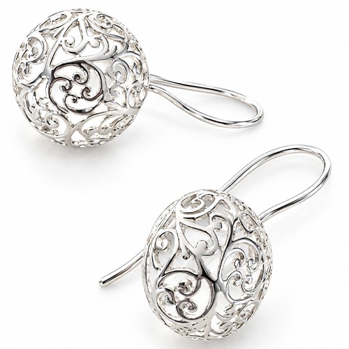 Sterling silver fillagree pattern ball dome drop earrings 30mm long