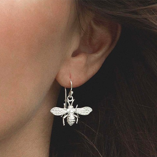Sterling silver dainty bee hanging earrings 25mm long