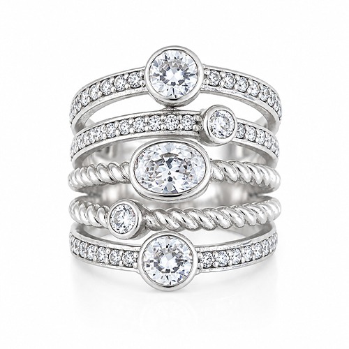 Sterling silver Louis design white cubic zirconia wide band ring 22mm wide