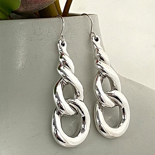 Sterling silver bulky chain effect design long hanging earrings 65mm long