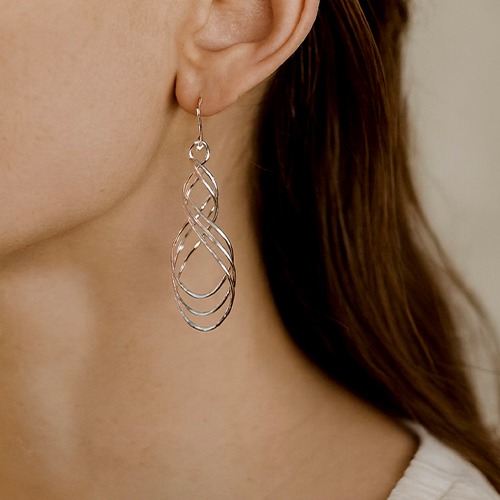 Sterling silver long twisted design hanging earrings 55mm long