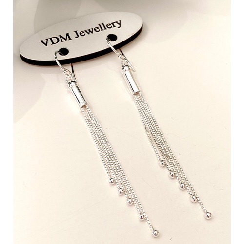 Sterling silver long simple box chain ball earrings 80mm long