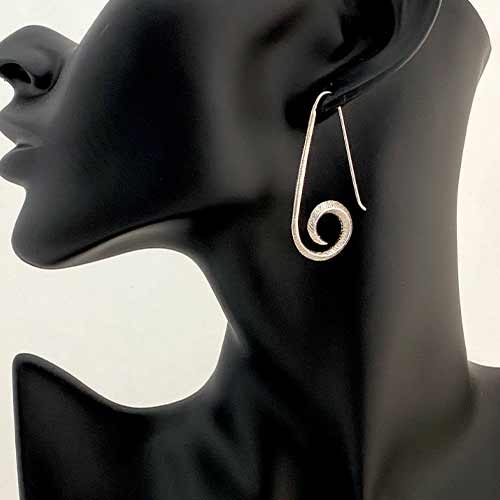 Sterling silver spiral hook hanging earrings 45mm long