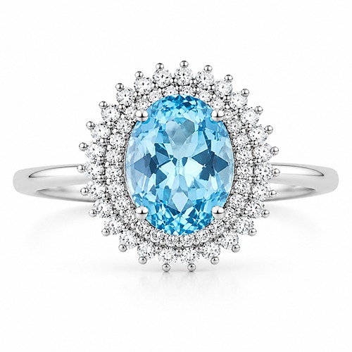 Sterling silver Clara design blue aquamarine cubic zirconia ring 15mm wide