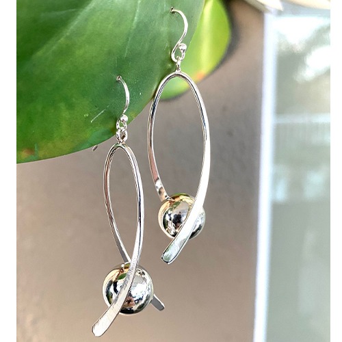 Sterling silver long unique design ball hanging earrings 60mm long