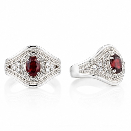 Sterling silver Alexa design halo red cubic zirconia band ring 16mm wide - Image 2