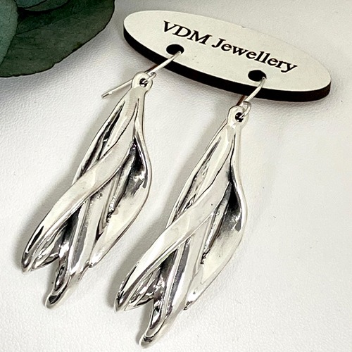 Sterling silver petal cascade bulky hanging earrings 65mm long