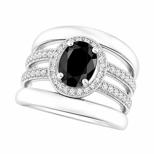 Sterling silver Linda design black cubic zirconia band ring 17mm wide