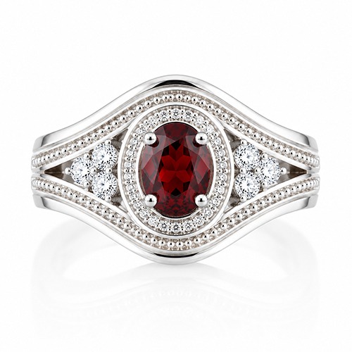 Sterling silver Alexa design halo red cubic zirconia band ring 16mm wide