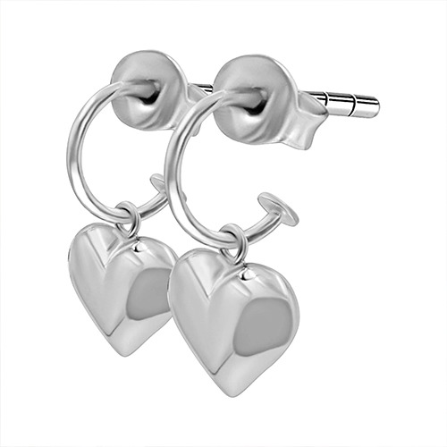 Sterling silver heart pretty women earrings Medium size 13mm