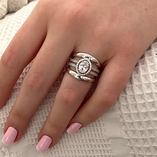 Sterling silver Asher design white cubic zirconia ring 17mm wide