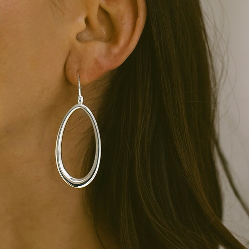 Sterling silver classic oval shape hanging earrings 55mm long
