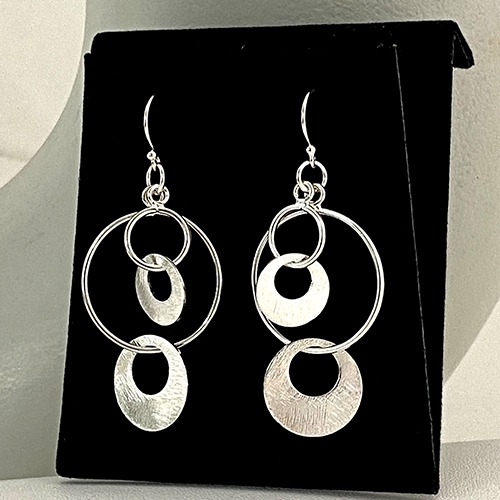 Sterling silver funky retro circle dangle earrings 55mm long