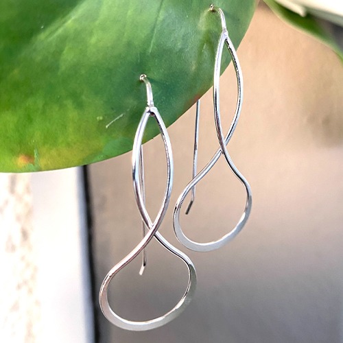 Sterling silver abstract wave design hanging earrings 50mm long - Image 2