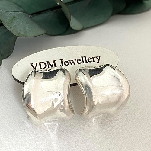 Sterling silver bulky wide plain stud hoop with wave design 20mm size