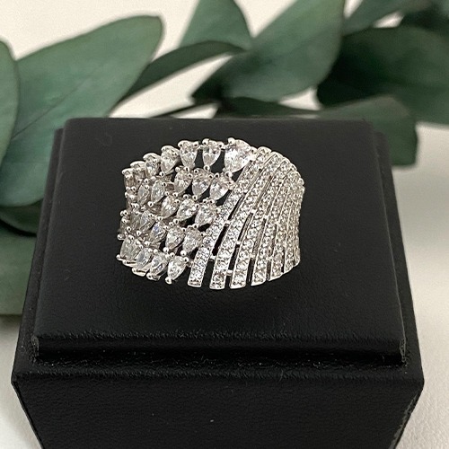 Sterling silver half different design cubic zirconia band ring 17mm wide