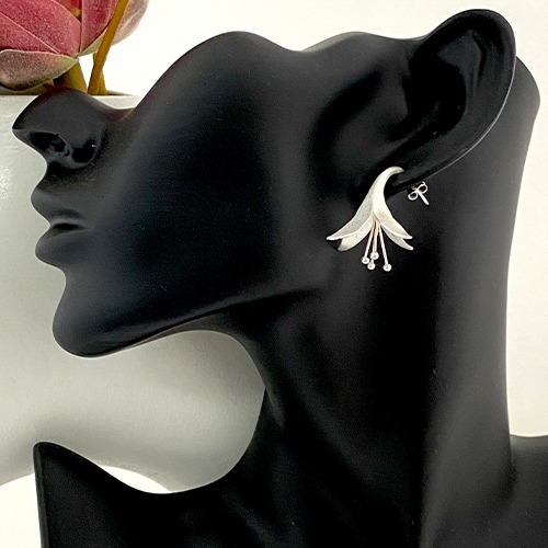 Sterling silver lily flower shape stud hanging earrings 30mm long