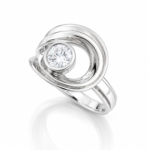 Sterling silver Letitia design simple loop design cubic zirconia band ring 13mm wide - Image 2