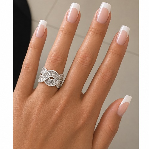Sterling silver Suzzy design braid pattern cubic zirconia band ring 15mm wide - Image 3