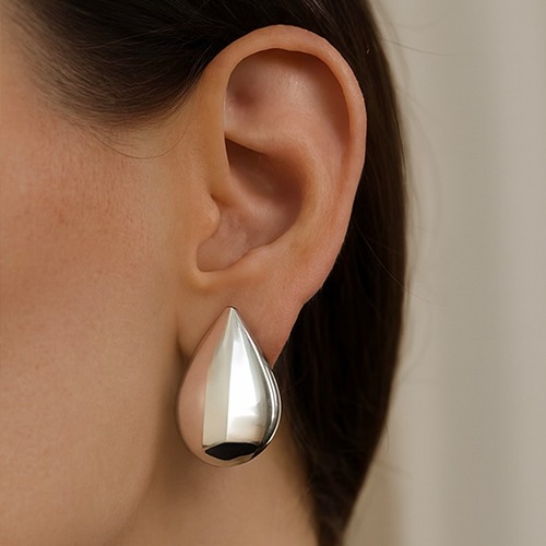 Sterling silver bold teardrop dome shape stud earrings 30mm long