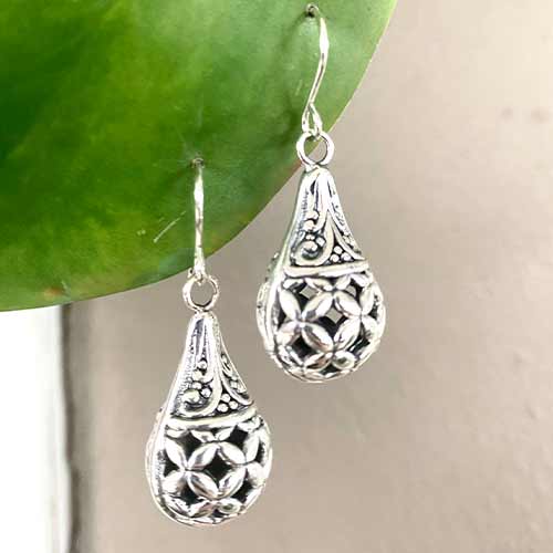 Sterling silver ethic pattern teardrop hanging earrings 40mm long