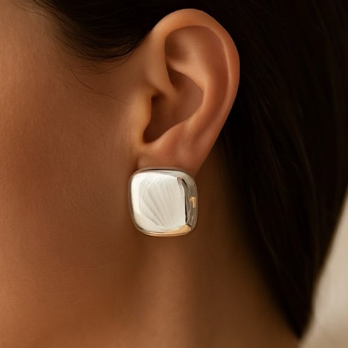 Sterling silver bulky and bold square shape stud earrings 30mm size