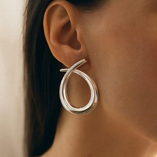 Sterling silver bold loop design stud earrings 35mm long