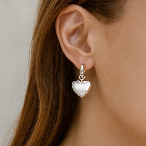 Sterling silver heart pretty women earrings Large size 19mm