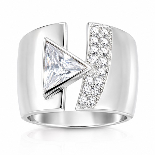 Sterling silver Aleana design unique triangle cubic zirconia band ring 14mm wide
