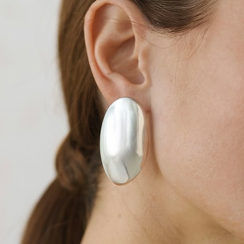 Sterling silver oval large wave design flat stud earrings 38mm long