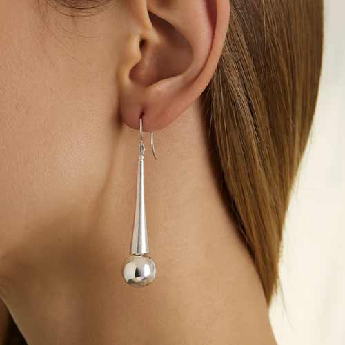 Sterling silver simple cone shape ball hanging earrings 55mm long