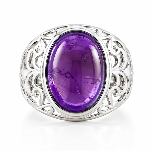 Sterling silver Belo design fillagree band oval purple stone band ring 20mm wide